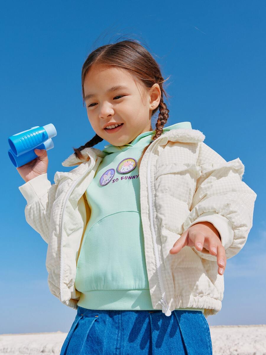 Annil Áo khoác lông vũ ngắn mùa đông cho bé gái dày dễ thương dễ thương có khóa kéo - trắng - Xem 1