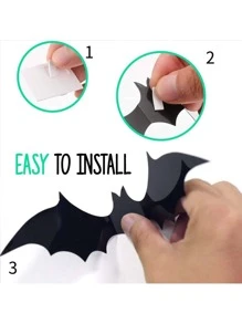 16pcs Halloween Bat Sticker Decoration, 3d Bat Wall Decal,Home Decor ,Room Decor,Wall Decor Halloween Decor - Black - View 3