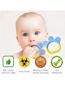 1pc Cute Clover Shaped Light Blue Silicone Teether, Temperature Resistant, Great For Pacifying Baby's Mood