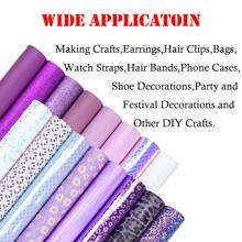16 Pieces 8*6 Inch/21*15 CM New Contrast Colors White Purple Light Purple Series Faux Leather Fabric Sheets Include Litchi Daisy Fine Chunky Glitter Butterfly Panda Leopard for Leather Earring Bows Making