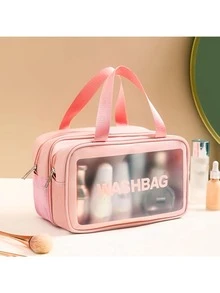 Dung lượng lớn Hai Lớp Trong sáng Túi trang điểm - Không thấm nước , Ướt & Khô , Dây kéo Xử lý Cho du lịch & Chăm sóc da Lưu trữ - Hồng - Xem 5