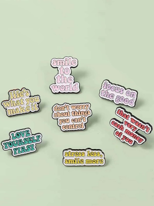 7pcs Creative English Text Pins, 7 Days Of The Week Personality Daily Clothing Accessories Brooch, Backpack Decor, Pins Gift