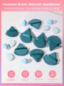 4入組化妝海綿，適用於膏霜和粉餅遮瑕膏，散粉化妝塗抹器和12入組化妝粉撲套裝柔軟三角粉礦物粉撲用於面部化妝 - 彩色 - 查看 4