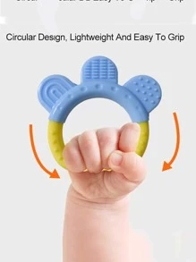 1pc Cute Clover Shaped Light Blue Silicone Teether, Temperature Resistant, Great For Pacifying Baby's Mood