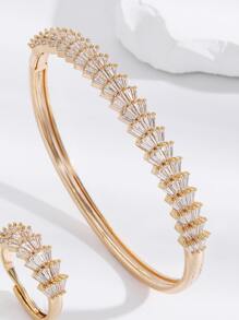 1 Conjunto Novo Conjunto De Pulseira E Anel Em Forma De Leque Pequeno, Exclusivamente Projetado Em Estilo Coreano De Cobre Banhado A Ouro 14k, De Zircônia De Mosaico De  E Luxuoso Para Mulheres
