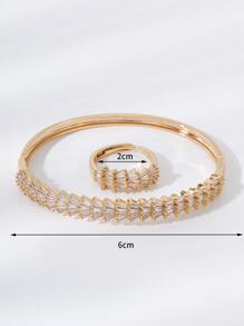 1 Conjunto Novo Conjunto De Pulseira E Anel Em Forma De Leque Pequeno, Exclusivamente Projetado Em Estilo Coreano De Cobre Banhado A Ouro 14k, De Zircônia De Mosaico De  E Luxuoso Para Mulheres
