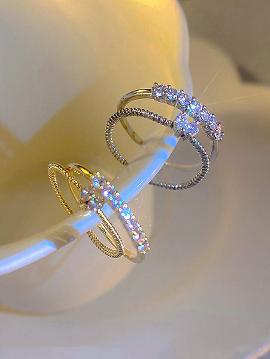 4pcs/set Women's Simple & Elegant Heart Shape Rhinestone Adjustable Ring, Perfect Gift For Parties - Multicolor - View 1