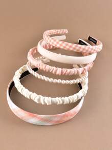 6件套 时尚简约布艺仿珍珠装饰发箍，粉色配饰，发带，发箍头饰，美妆家居发饰 - 橘色 - 查看 3