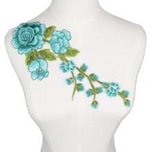 2 件裝刺繡旗袍縫製貼片,用於服裝製作的水溶性花朵貼花 - 綠色 - 查看 2