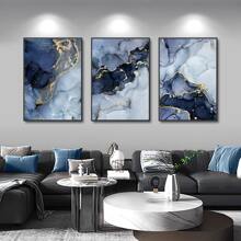 HALFLEMART 3pcs Dark Blue & Golden Marble Pattern Canvas Wall Art - Perfect for Living Room, Bedroom & Corridor Decor - No Frame - Multicolor - View 2