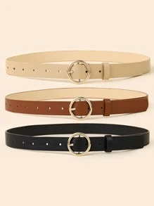 1 件/3 件女士圆形扣 PU 皮革时尚腰带夏季、秋季、万圣节 - 彩色 - 查看 2