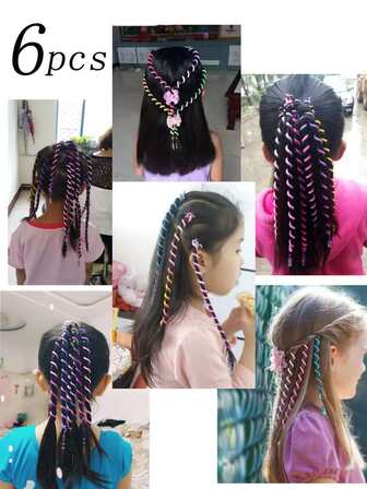 6 件儿童编织彩色绳、脏辫发带、女童发饰、婴儿螺旋发髻制作器