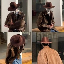 Chapéu De Cowboy Adulto Feminino Masculino De Camurça Com Aba Larga Festa junina Fantasia unisex XL3316