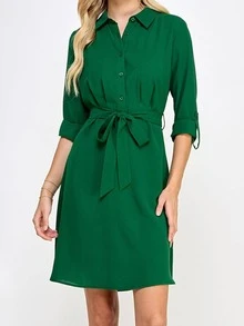 Vestido Casual con Cinturón - M - Ver 1