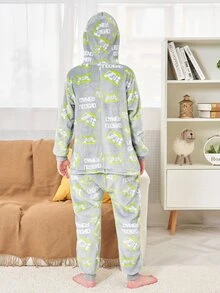 Tween Boy 灰色游戏印花连帽连身裤家居服 - 彩色 - 查看 2
