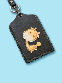 Fashionable Pu Card Holder With Cartoon Giraffe Pattern For Student Id Card, Bus Card Etc. - Black - View 1