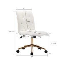 Duhome Modern Home Office Chair, Cute White Desk Chair with Gold Base, PU Leather Task Chair Computer Chair Rolling Chair with Wheels, Armless Vanity Chair