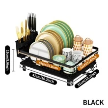1pc Automatic Drain Bowl & Dish Drying Rack With Cutlery Box, Kitchen Organizer In Black