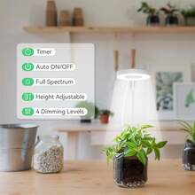 JESLED 24顆led全光譜室內植物生長燈,圓形成長燈,具備自動開/關定時器和5v調光功能,適用於小型植物、多肉植物,暖白色,1入組 - 白色 - 查看 5