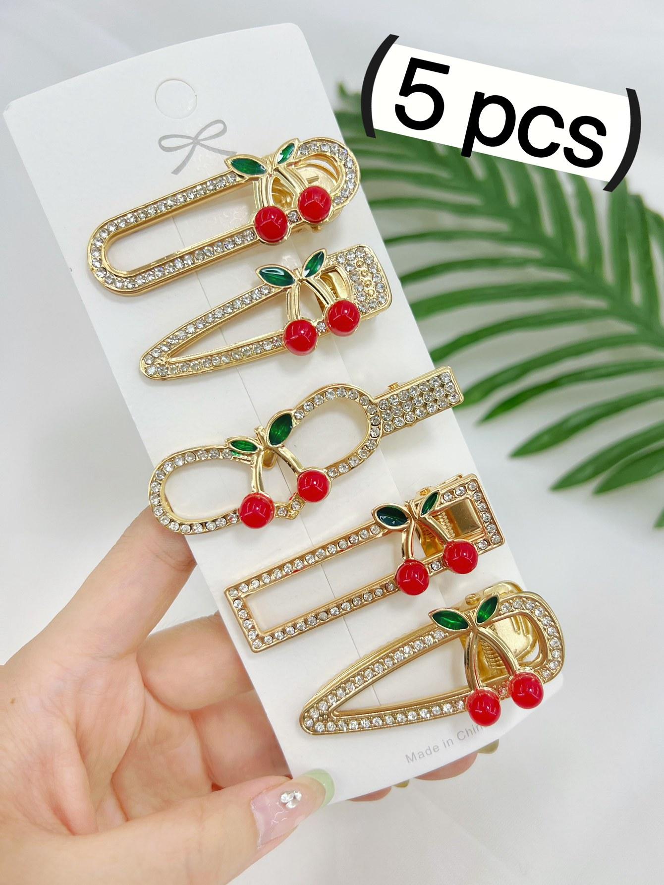 5pcs Women's Fashionable And Cute Gold Rhinestone Hair Clips Suitable