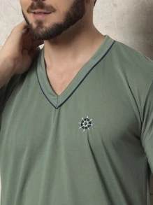 Conjunto de Pijama Masculino Roupa de Dormir Manga Curta Shorts Com Elastico - Verde - Visão 4