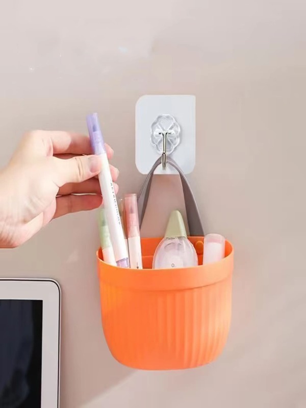 1pc Plastic Storage Basket For Household Use, Wall-mounted Bathroom Storage Basket For Toiletries, Punch-free Storage Basket, Kitchen Storage Basket, Bathroom Hanging Basket, Bedside Wall-hanging Storage Basket