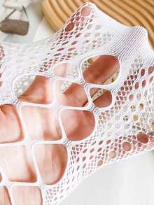 1双女士系带夏季薄款个性化镂空网眼白色中筒袜 - 白色 - 查看 5