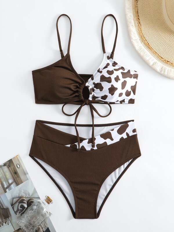 Bañador bikini con estampado de vaca con cintura Moda de Mujer