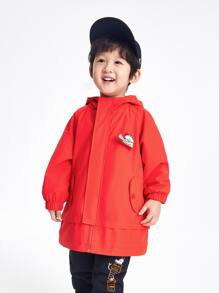 Annil Boys' Hooded Trench Coat In Red