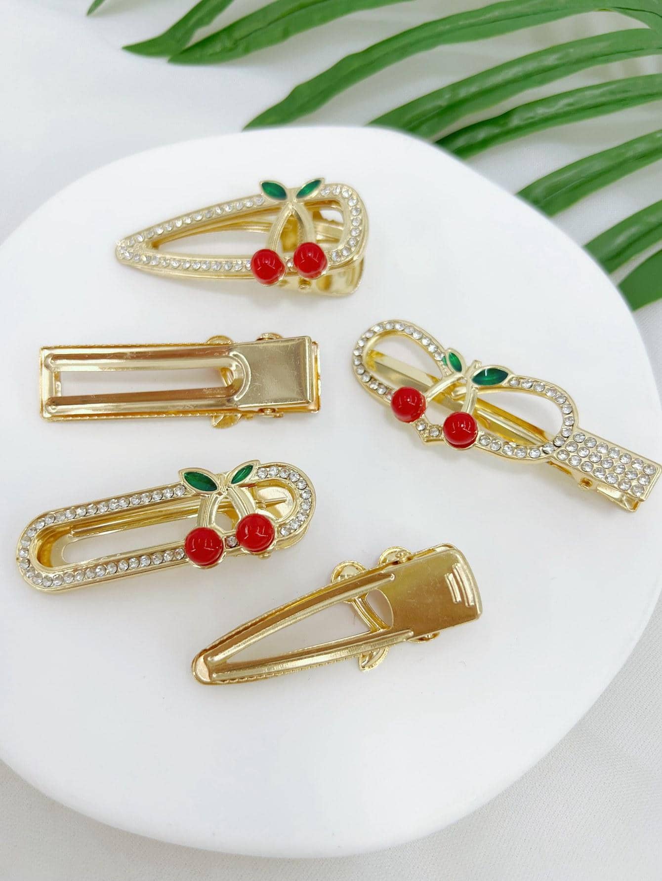 5pcs Women's Fashionable And Cute Gold Rhinestone Hair Clips Suitable