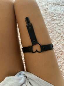 1PC Women Adjustable Elastice Leather Leg Harness Garter Belt Punk Gothic Thigh Ring Garter - Black - View 5