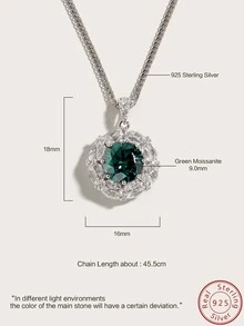Cici Color 1入組銀S925鑲嵌3Ct圓形合成纖維綠色實驗室製造莫桑石吊墜,美麗,優雅,多用途,適用於日常,約會和旅行,合適的作為情侶禮品或者復古宮廷風格配件,帶禮物盒包裝,完美適合女士 - 銀色 - 查看 2