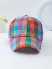 1pc Unisex Kids' Randomly Cut Breathable Sun Ion Baseball Cap With Colorful Checks, Suitable For Outdoor & Daily Wear - Multicolor - View 3