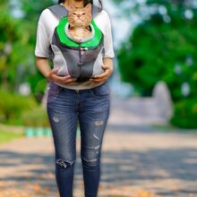 1 Pieza Mochila Cangurera Transportadora para Perros o Gatos, Bolso Transportadora Mascotas Transpirable para Viaje - Verde - Ver 1