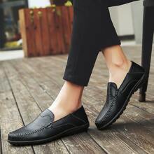 Zapatos De Hombre Clásicos Y Simples Tipo Mocasines Sin Corteza, Fondo Plano Y Suela De Goma Para Conducir Y Ir Casual - Negro - Ver 7
