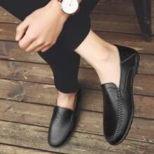 Zapatos De Hombre Clásicos Y Simples Tipo Mocasines Sin Corteza, Fondo Plano Y Suela De Goma Para Conducir Y Ir Casual - Negro - Ver 8