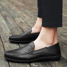 Zapatos De Hombre Clásicos Y Simples Tipo Mocasines Sin Corteza, Fondo Plano Y Suela De Goma Para Conducir Y Ir Casual - Negro - Ver 3