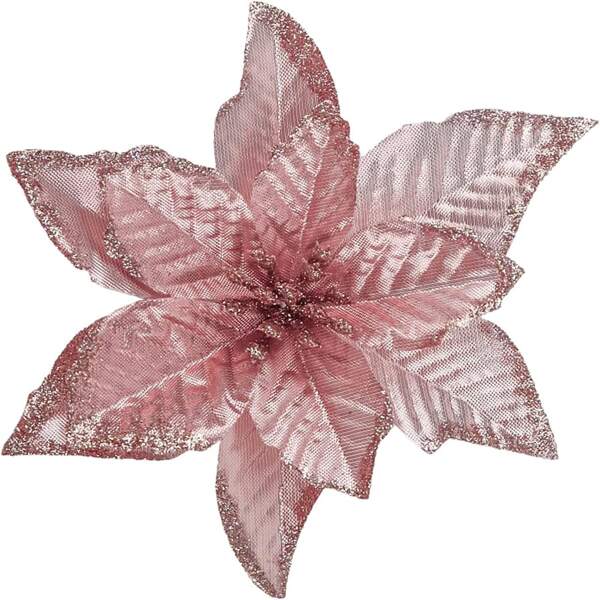 Christmas Glitter Poinsettia Artificial Flowers Christmas Tree Ornaments Pack of 12