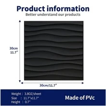 Panel De Pared De Pvc Con Patrón De Onda, Panel De Pared Decorativo De Textura De Desierto 3d Para Decoración De Pared Interior, 11,8 X 11,8 Pulgadas (aproximadamente 30 X 30 Cm) - Negro - Ver 3