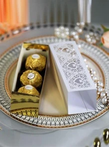 10入組雷射割空心心形糖果盒巧克力禮盒婚禮贈品盒 - 白色 - 查看 2