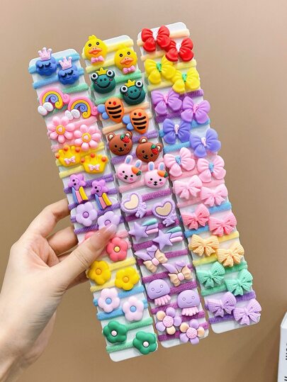 60pcs Sweet Cartoon Hair Ties For Girls