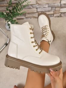 時尚白色摩托車靴 - 白色 - 查看 1