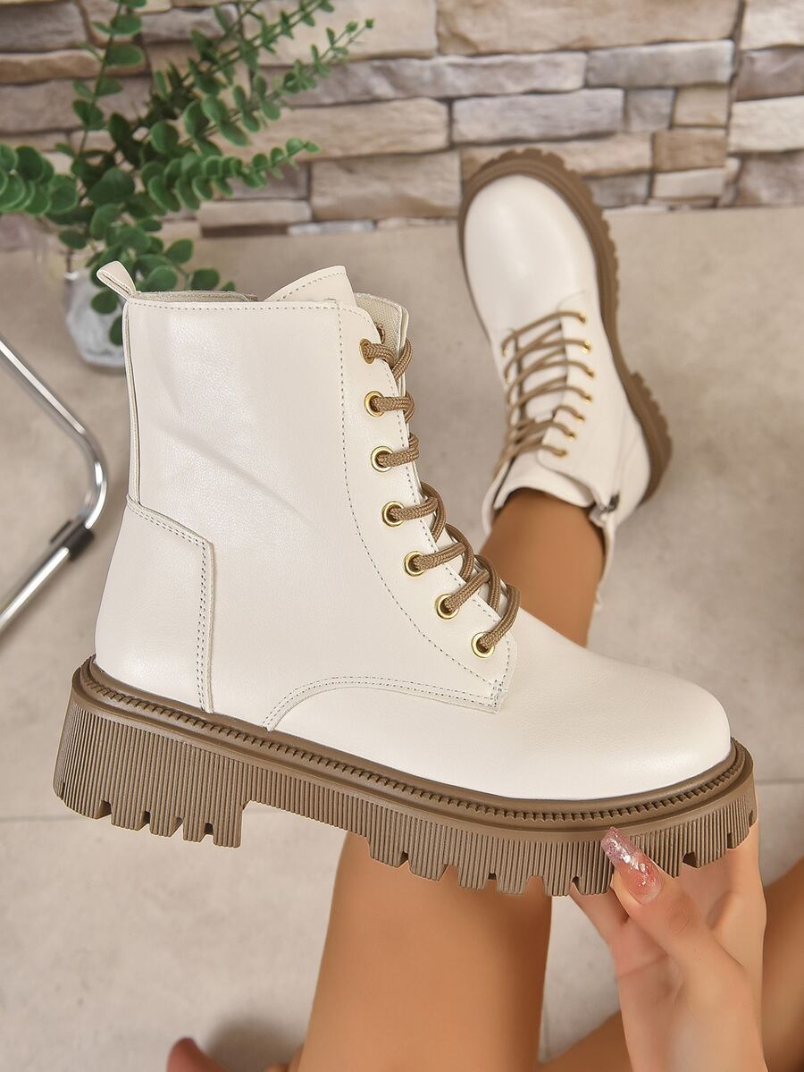 時尚白色摩托車靴 - 白色 - 查看 1