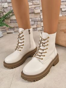 時尚白色摩托車靴 - 白色 - 查看 6