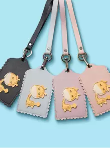 Fashionable Pu Card Holder With Cartoon Giraffe Pattern For Student Id Card, Bus Card Etc. - Black - View 2