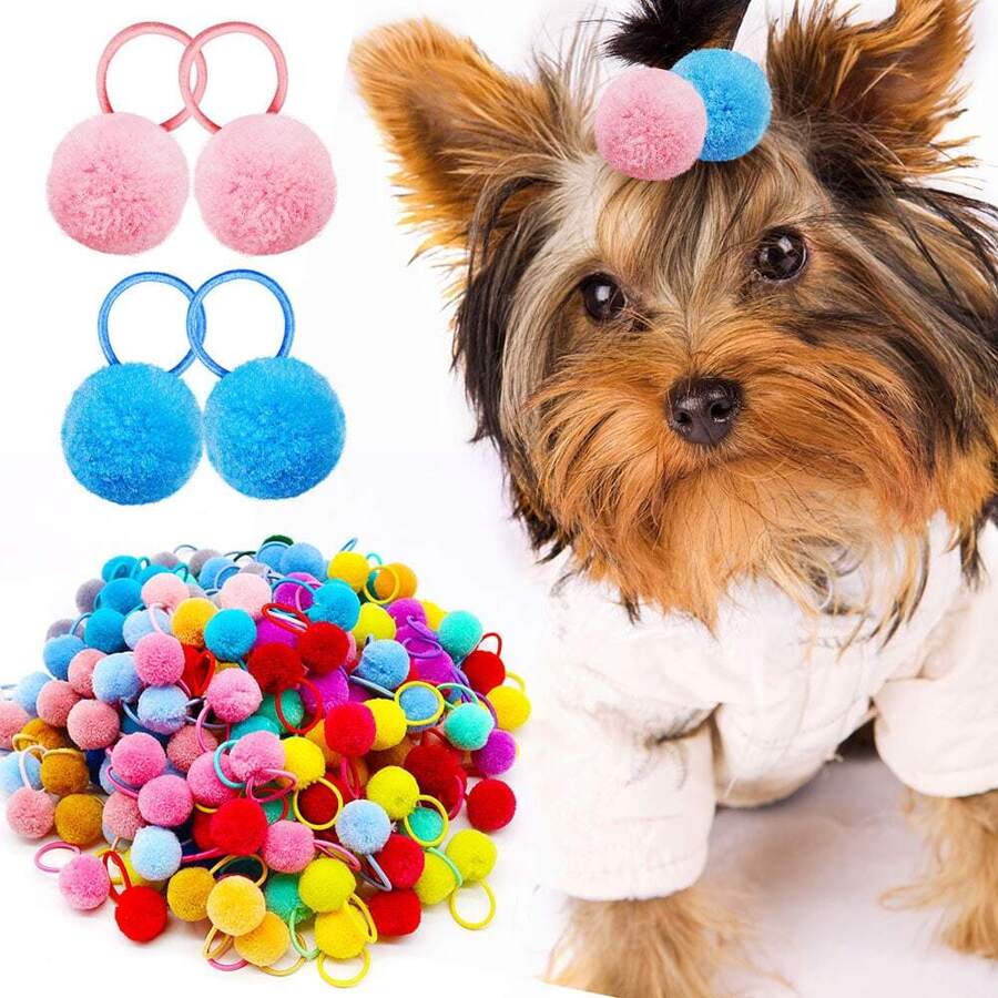 20/40pcs Assorted Colors Cute Pet Fashion Furball Hair Ties, Classic Small Ball Style Pet Supplies - Multicolor - View 1