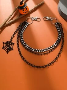 Halloween 1pc Men Spider Web Pendant With Three-Layered Lobster Clasp Chain For Cool Party And Halloween Day Street Casual, Business, Boyfriend Husband Father Dad Men Gift, Daily Wear, Fashion, Teen, Outdoor, Vacation, Athletic, Travel, Street, Boho, Vintage Fall, Autumn, Halloween Autumn-Winter Accessories,Suitable For Teens, Youth,Men,Casual, Outdoor, Athletic, Vacation, Graduation Gifts, Birthday, Daily Wear - Black and White - View 2