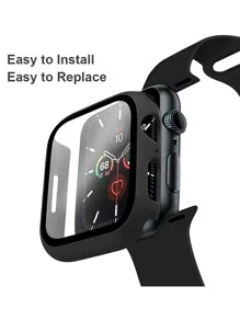 Bộ 2 dây đeo đồng hồ thể thao bằng silicon mềm màu đen + ốp lưng kính cường lực bảo vệ màn hình đồng hồ, dây đeo cổ tay chống nước thoải mái có thể điều chỉnh tương thích với Apple Watch Series Ultra/SE/11/10/9/8/7/6/5/4/3/2/1, 38/40/41/42/44/45/46/49mm - màu đen - Xem 4