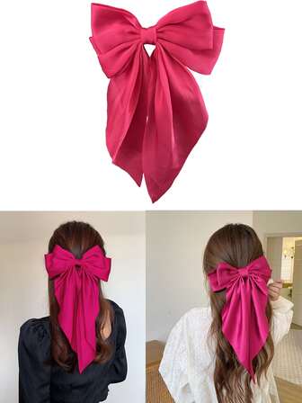 1入組粉色蝴蝶結形狀簡單髮夾,適用於日常使用