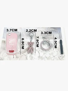 Fashion Cute Pink Rotating Teddy Bear Keychain + Anti-fall Pink Car Key Cover + Key Case For Buick Regal Gl8es Old 5 Key 12/13/14/15 For Men Gl6 Regal Car Key Cover - Pink - View 6